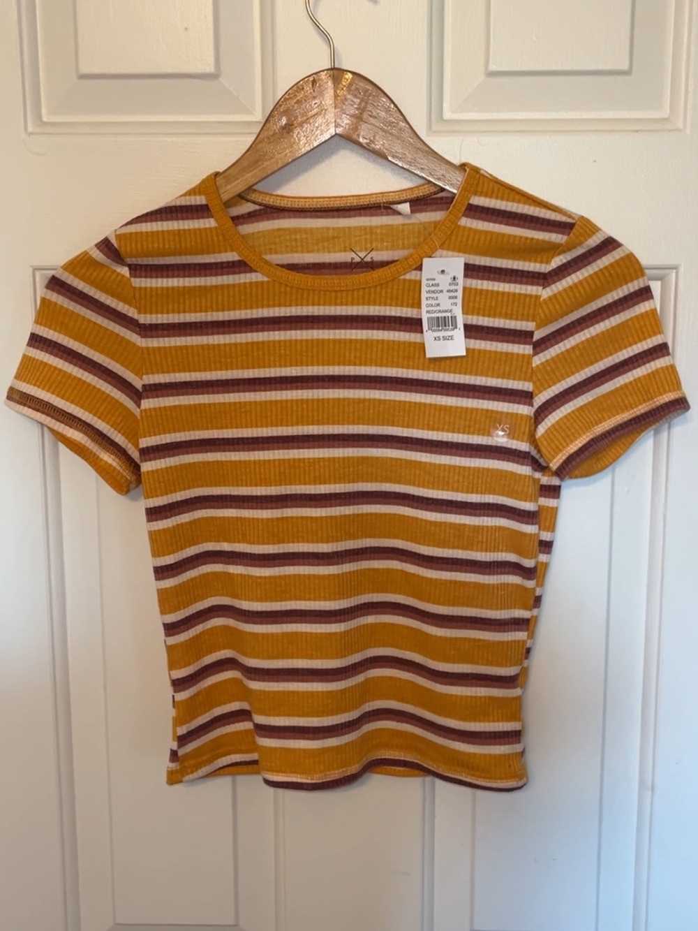 Striped Rib-Knit Tee in Mustard and Burgundy - Women's Top - Pacsun